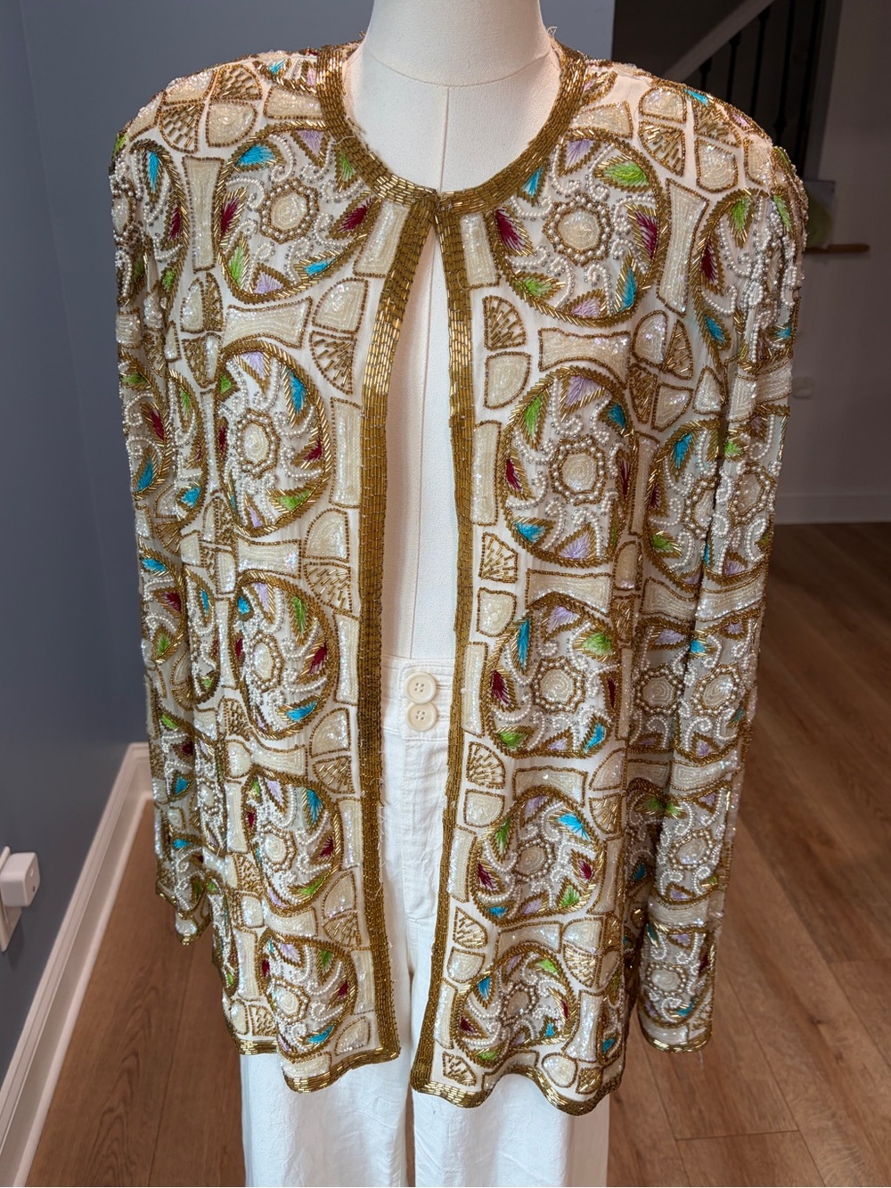 Sequins Originals Vintage 100% Silk Heavily Beaded Embellished Jacket